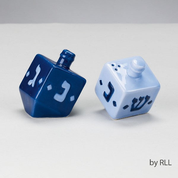 Chanukah Salt & Pepper Shakers: Hand Painted Ceramic Dreidel Shape